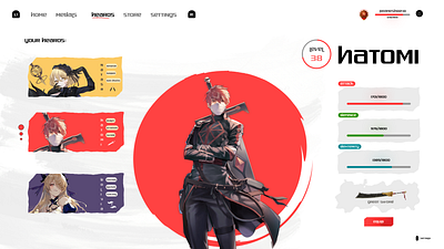 Modern Sengoku Character Hub Interface figma gamedesign gamer gameui gaming ui ux