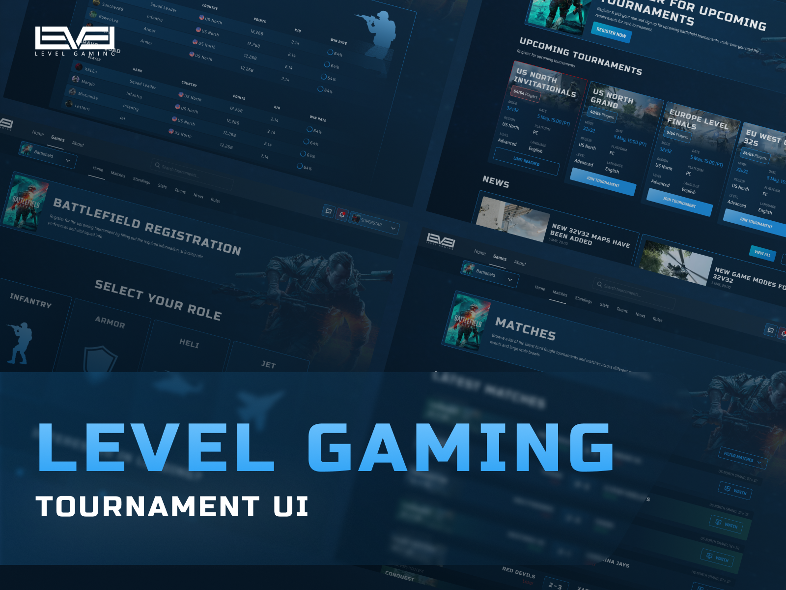 Example of LEVEL - Gaming Tournament UI