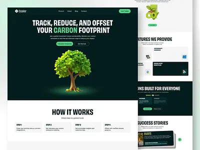 Carbon Emission Website Design ✦ Coaler carbon based website design carbon emission carbon footprint design flat green website hero design immersive website design landing page design landing page experience minimal product design save carbon ui design tracking system ui user interface ux
