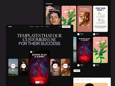 DROP - Social Media Story Templates Platform UI clean design content creation dark mode design diverse options drop marketing tool modern modern ui platform platform design story templates templates ui ui concept ui design ux design uxui vibrant colors
