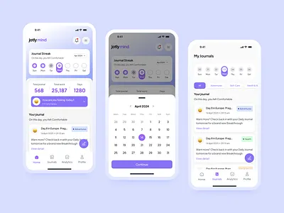 Journaling app app calendar home screen ios app journal journaling mobile mobile app mobile dashboard ui ux