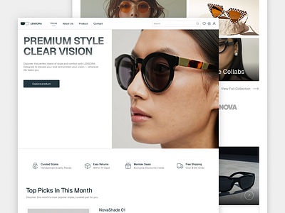 Lensora - Sunglasses Landing Page animation cart e commerce ecommerce eyewear fashion homepage interface landing page microanimation shop shopping sunglass sunglasses sunglasses website ui web web design webdesign webshop