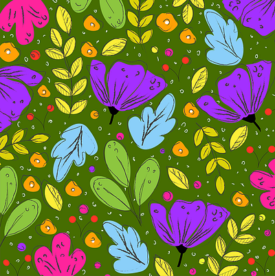 Joyful Garden Pattern digitalart flowers graphic design illustration illustrator pattern textile vector vectorart