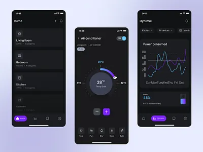 🏠 Dark Mode UI for Home Automation Control app dark dashboard home mobile app product design screen smart theme ui uidesign ux uxdesign