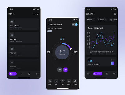 🏠 Dark Mode UI for Home Automation Control app dark dashboard home mobile app product design screen smart theme ui uidesign ux uxdesign