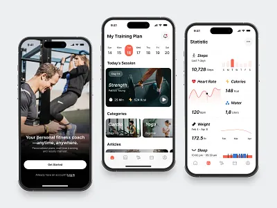 Strength Training Mobile App app bmi calculator chart clean design fireart fitness health train ui ux