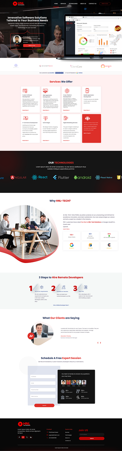 HNL Tech-Solutions company profile company website ui graphic design landing page portfolio reactjs ui web ui