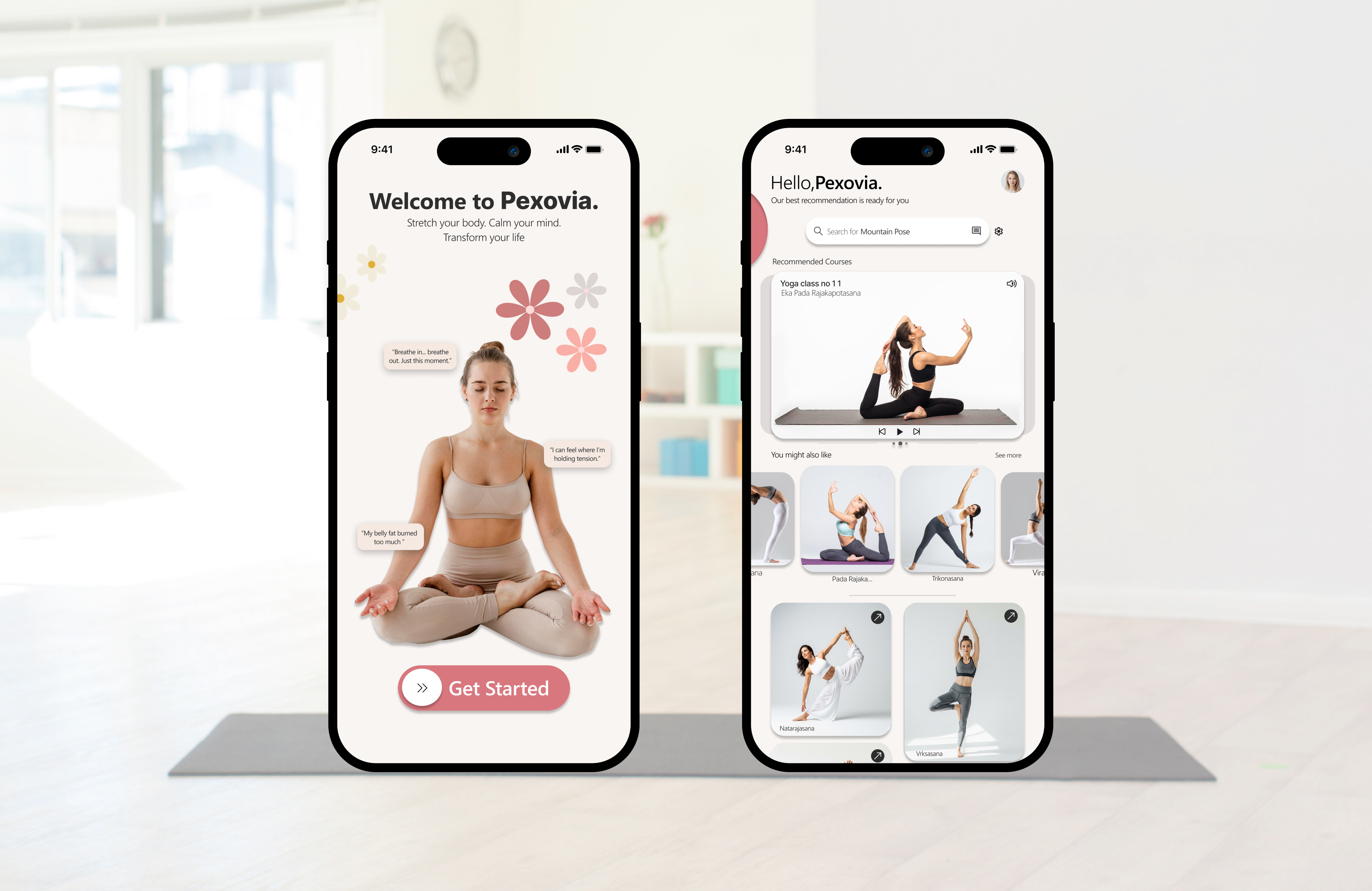 Yoga App – Mindfulness & Wellness UI Design figma fitness app gym app health app health website healthapp iosdesign materialdesign mindfulness mobileappdesign ui wellness yoga app yogaapp