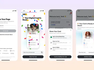 Profile is Ready. V1CE mobile app design branding digital business card ios mobile app mobile app design mobile design networks nfc business cards product design profile ready ready share info share your info template ui user friendly user interface
