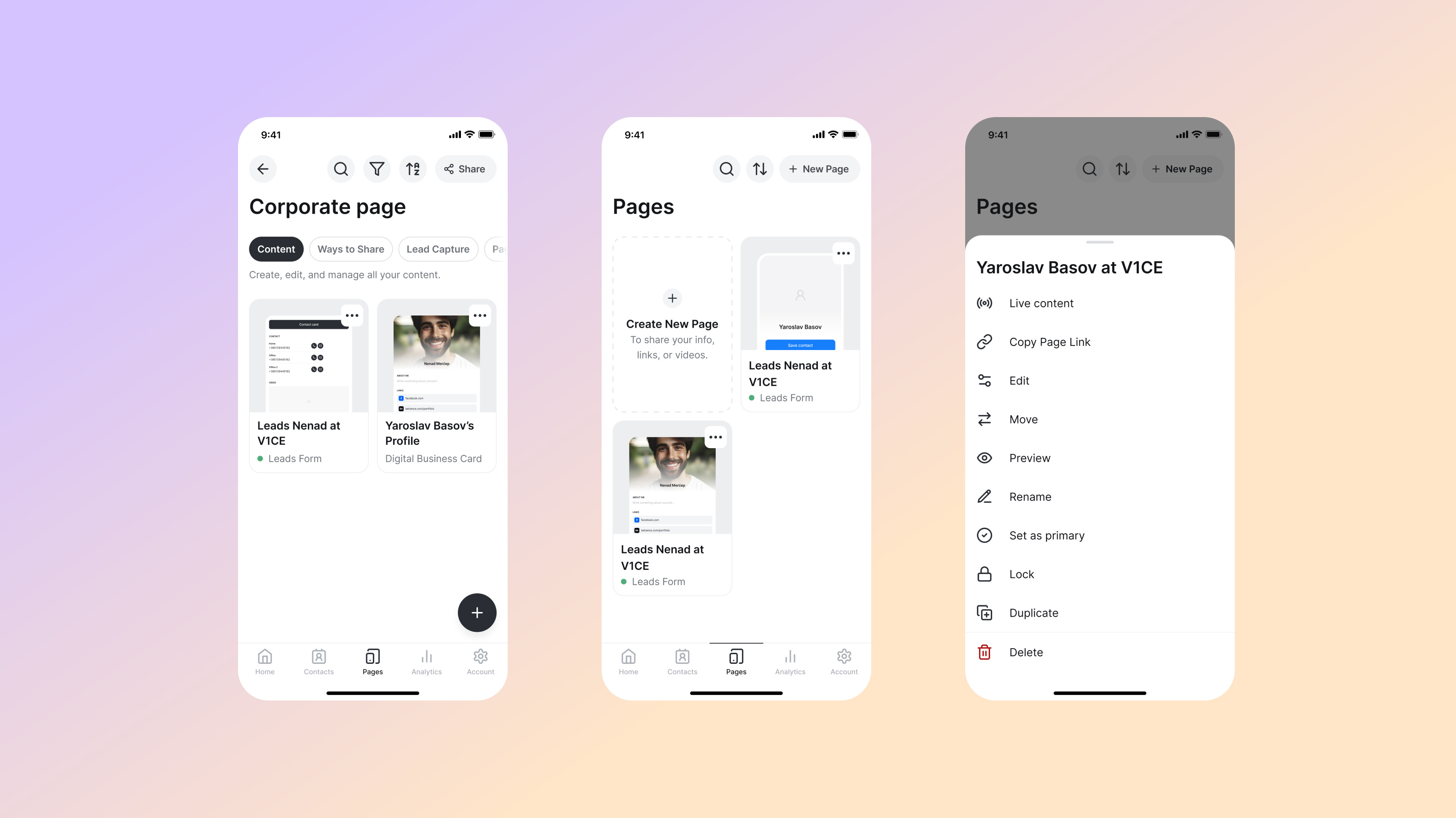 My Pages. V1CE mobile app design branding design digital business card ios mobile app mobile app design mobile dashboard mobile design my pages nfc business cards pages product design share info share your info ui user friendly user interface ux web
