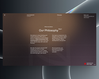 Philosophy Section | Marketing Studio Website about us section branding creative studio design design minimal landing modern landing our philosophy section ui ux design web design website design