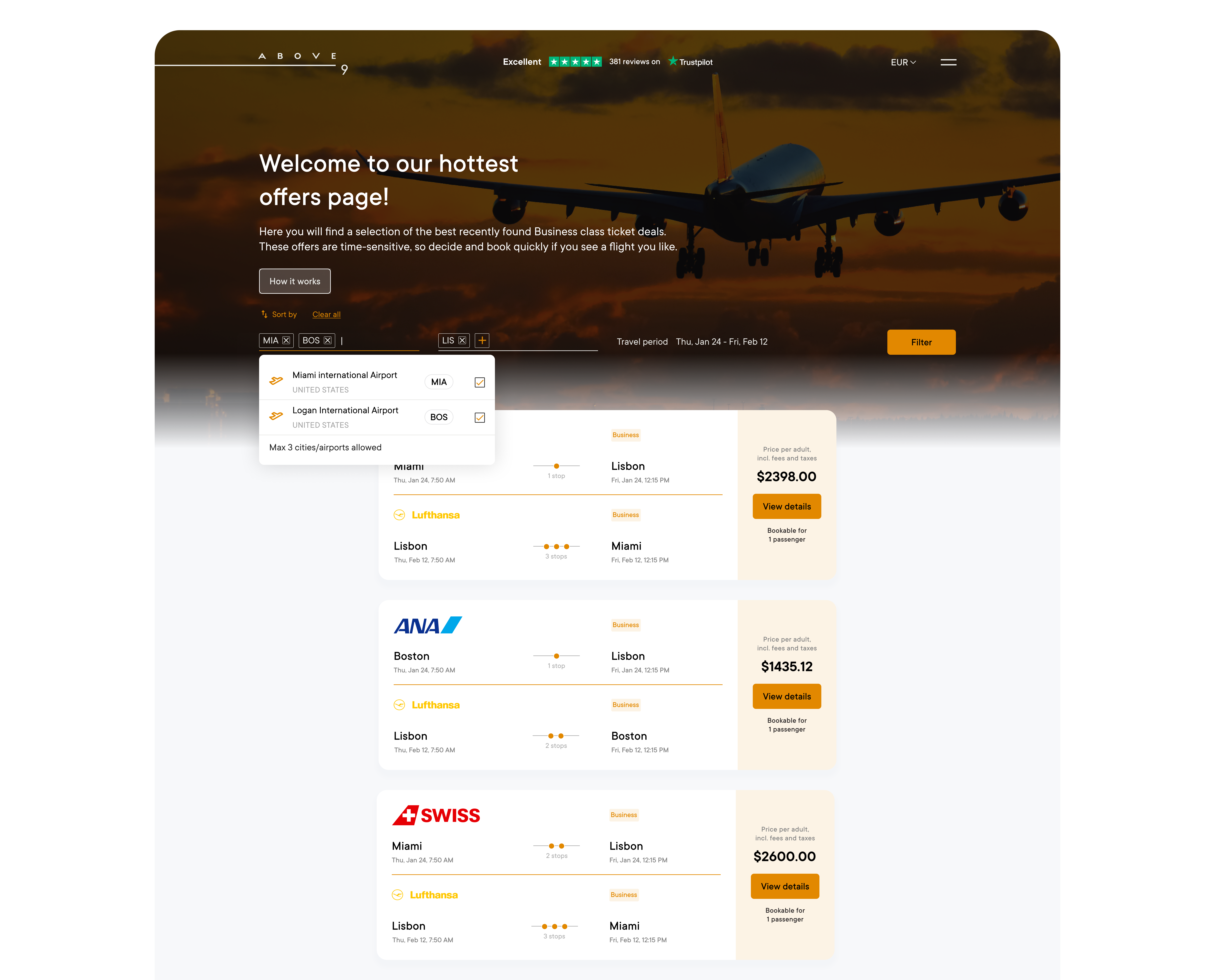 Flight offers booking filters flights ui ux web