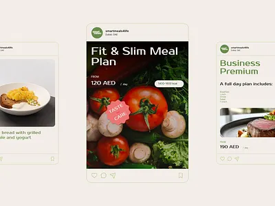 Smart Meals - Social Media Templates brand branding brandstory cafe delivery design food graphic design healthy identity instagram posts logo meals menu nutrition rations social media