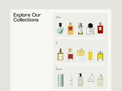 Clean Beauty E-commerce Layout beauty website body care category layout cosmetic display ecommerce design minimal design oil collection organized layout perfume shop product grid product showcase responsive view shop layout shopping interface skincare layout ui concept ux interface visual hierarchy