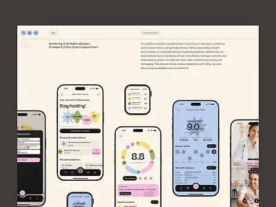 AI Health Assistant App Interface ai assistant clinical support data visualization doctor appointment fitness app health analytics health summary health tracker healthcare intuitive layout mental wellness mobile health mobile interface mood tracker symptom checker telemedicine ui design ux design wellness monitoring wellness platform