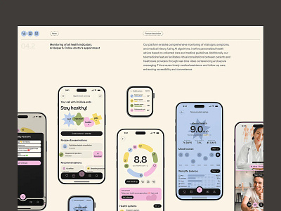 AI Health Assistant App Interface ai assistant clinical support data visualization doctor appointment fitness app health analytics health summary health tracker healthcare intuitive layout mental wellness mobile health mobile interface mood tracker symptom checker telemedicine ui design ux design wellness monitoring wellness platform