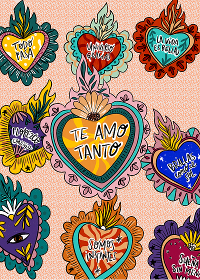 Mexican culture inspired Greeting cards digital art editorial design greeting cards heart illustration mexico postcards procreate stationary