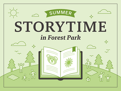 Storytime book green kids landscape park story storybook storytime trees