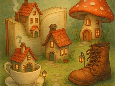 Tiny Houses in Strange Places animal animals children childrens illustration cute design fantasy graphic design illustration