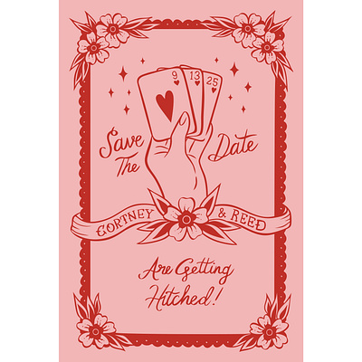 Save The Date american traditional banner drawing hand hand drawn hand drawn type illustration invitation love magic playing cards save the date tattoo wedding