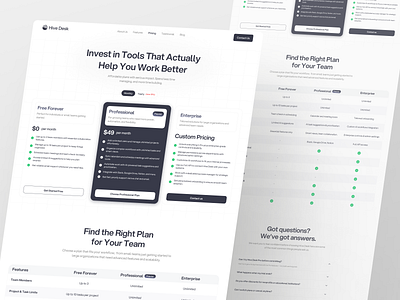Hive Desk - Team Management Landing Page [Pricing Page] app comparison dashbiard design landing page management mobile pricing pricing page team team management ui ui design ux web design website website design