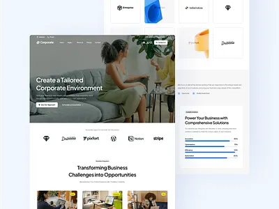 Corporate – Business Demo | pixfort Theme blur branding business clients corporate features footer graphic design header hero section homepage illustration landing liquid glass logo pixfort ui ux vector web design