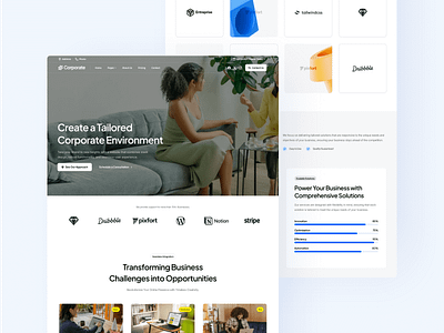 Corporate – Business Demo | pixfort Theme blur branding business clients corporate features footer graphic design header hero section homepage illustration landing liquid glass logo pixfort ui ux vector web design
