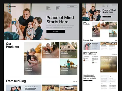 Landing Page - Insurance Company bold branding card clean design family health insurance landing page layout life motion blur photography products progressive blur typography ui ux website whitespace