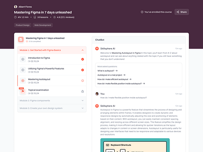 Skillsphere: E-Course Dashboard Saas App - AI Chat Assistant ai ai assistant ai chat ai chat assistant case study course dashboard design ecourse elearning platform exam learning hub learning platform masterclass product design quiz saas sfjnv web app web design