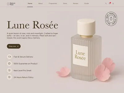 Lune Rosée – AI x Perfume Landing Page aftereffects aiindesign aiprototyping animation brandidentity branding design designplayground designwithai flat graphic design illustration minimal motiondesign perfumedesign runwayml ui ui design ux ux design