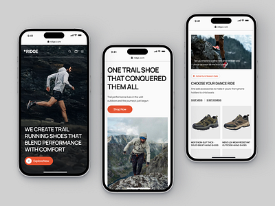 Ridge - Trail Running Shoe Store clean design mobile app shoes store trail run ui design ux design