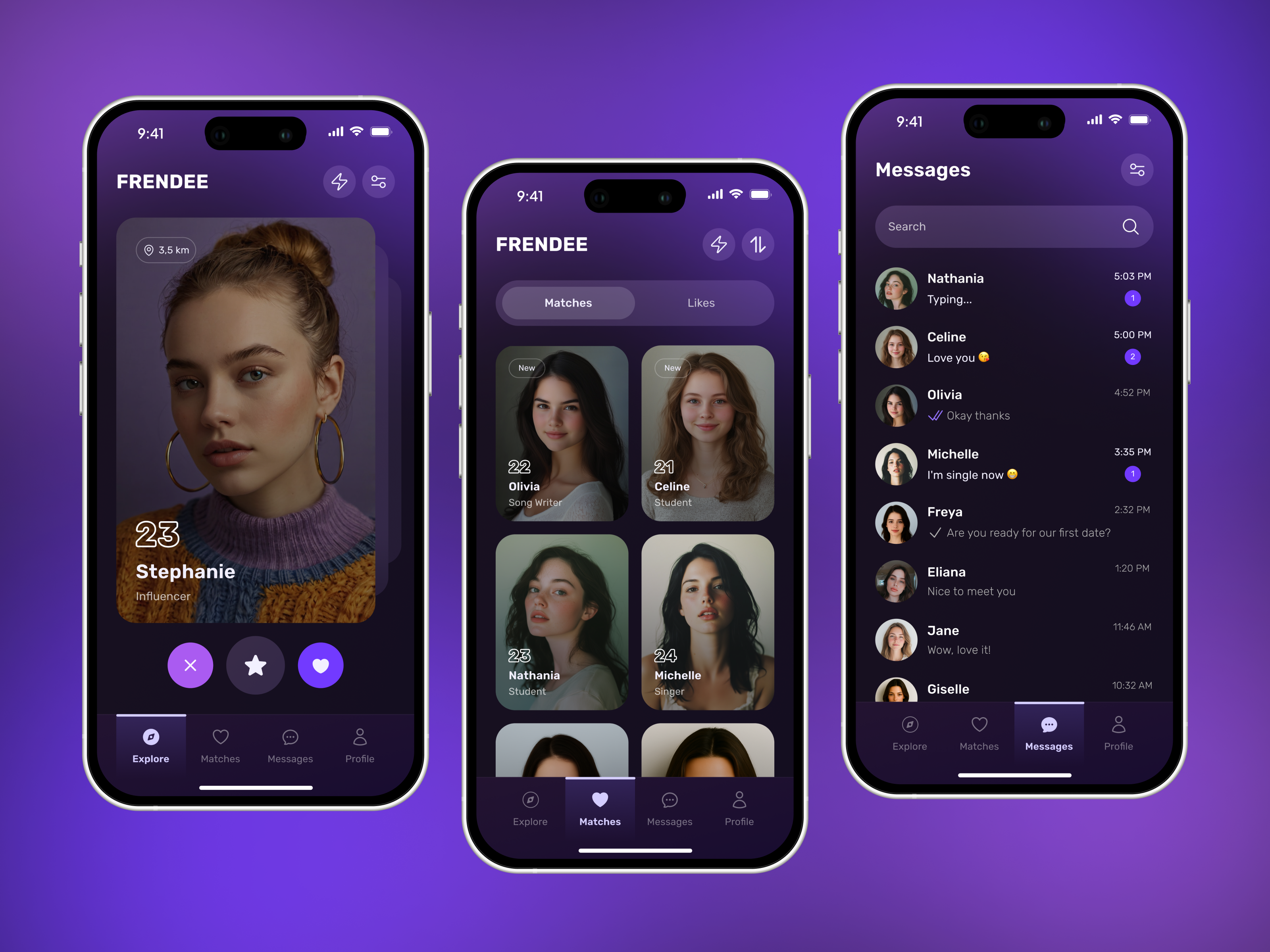 FRENDEE - Dating Mobile App connect app dark mode dark mode app dark mode design dating app dating app design dating finder app dating match app dating mobile dating mobile app dating mobile design futuristic futuristic mobile app mobile app online dating app online dating mobile app