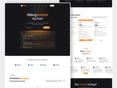 Nepromt - AI Debugging Landing Page ai ai debugging bento branding clean design code dark dark mode debug code design developer tools developers landing page programmer saas saas design typography ui ui ux design ux