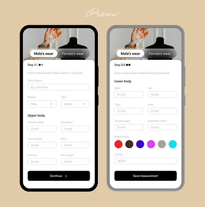 Fashion Designer Measurement app ui