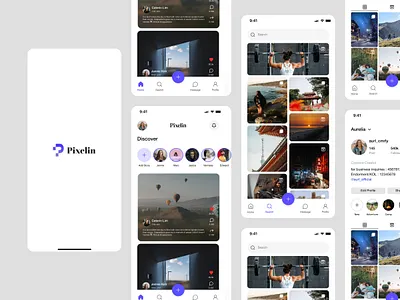 Pixelin - Social Media App behance branding designclean dribbble figma freelance mobile mobileapp socialmedia ui uiux ux