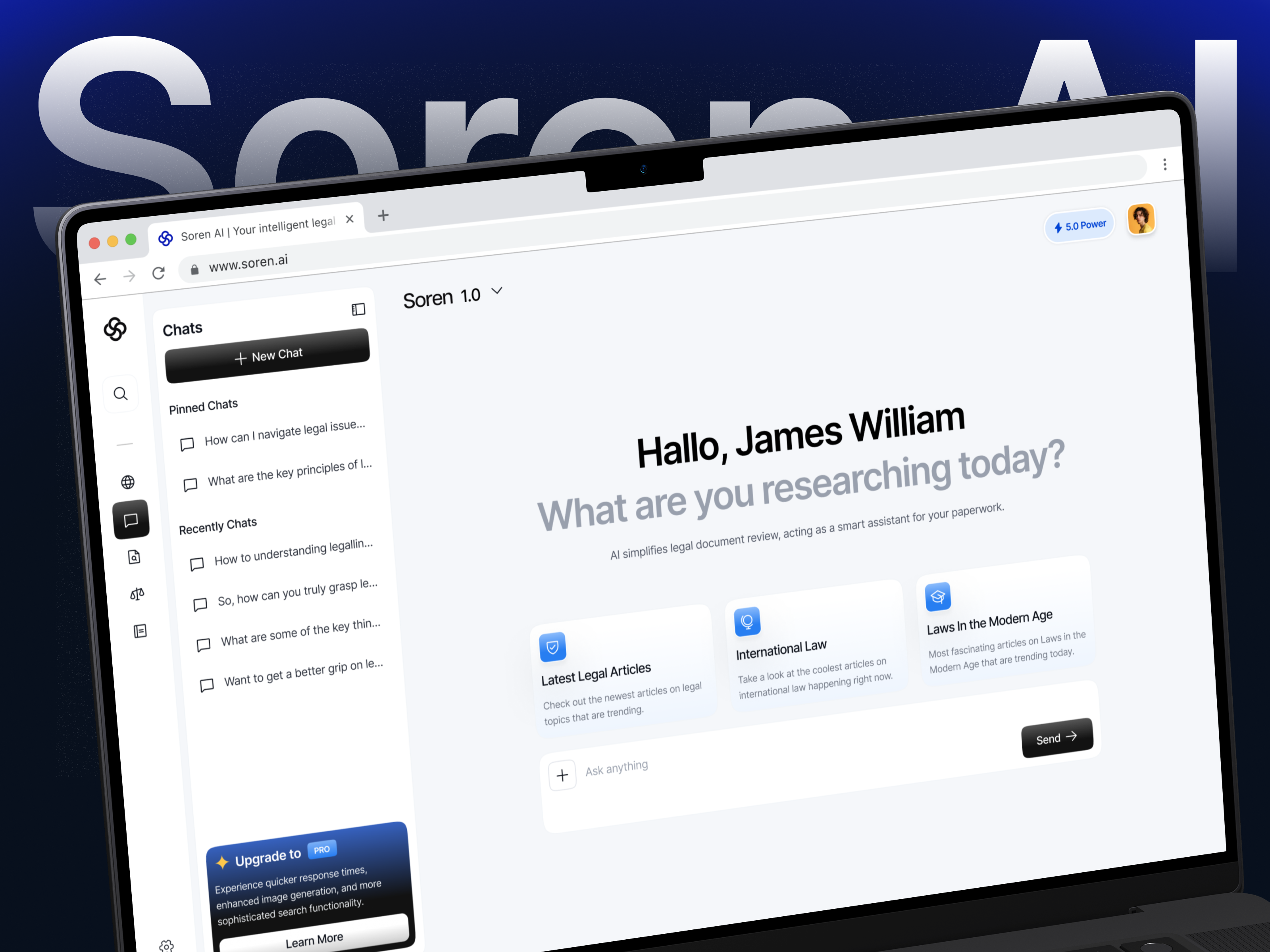 Soren AI - Chat Dashboard ai ai branding ai chat ai dashboard ai lawyer artificial intelligence chat chat dashboard dashboard dashboard design framer legal nija product design soren ui webflow website website design