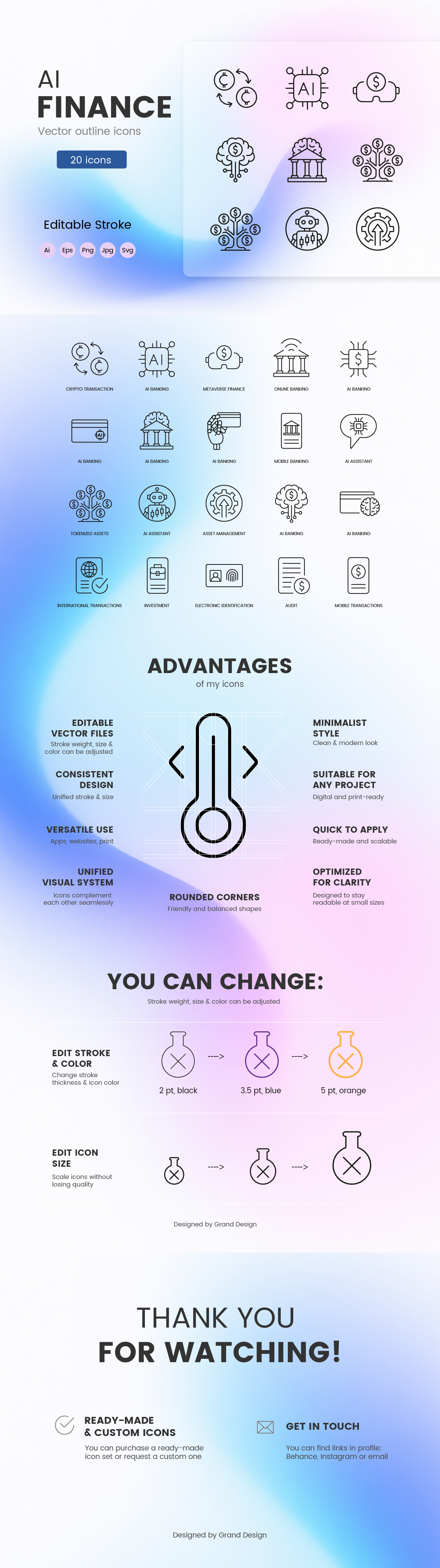 AI Finance Line Icons – 20 Tech-Driven Financial Symbols ai alert assets assistant banking crypto digital finance icons id invest line mobile money robot secure tech token transaction wallet