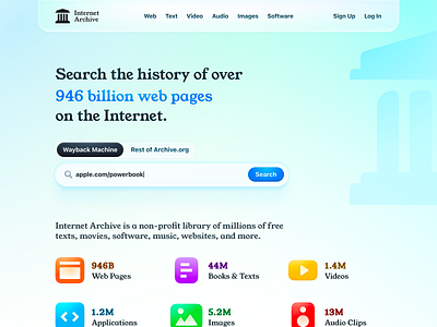 Internet Archive Homepage Redesign Concept branding color design focus gradient graphic design home icon illustration logo marketing page search site ui ux vector vibrant wayback machine web