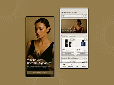 Perfume Store App UI app concept app design beauty app clean design dribbble showcase ecommerce app figma design fragrance app home screen luxury app minimal ui mobile app design mobile ui onboarding screen perfume app product design shopping app ui design uiux ux design