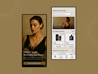 Perfume Store App UI app concept app design beauty app clean design dribbble showcase ecommerce app figma design fragrance app home screen luxury app minimal ui mobile app design mobile ui onboarding screen perfume app product design shopping app ui design uiux ux design