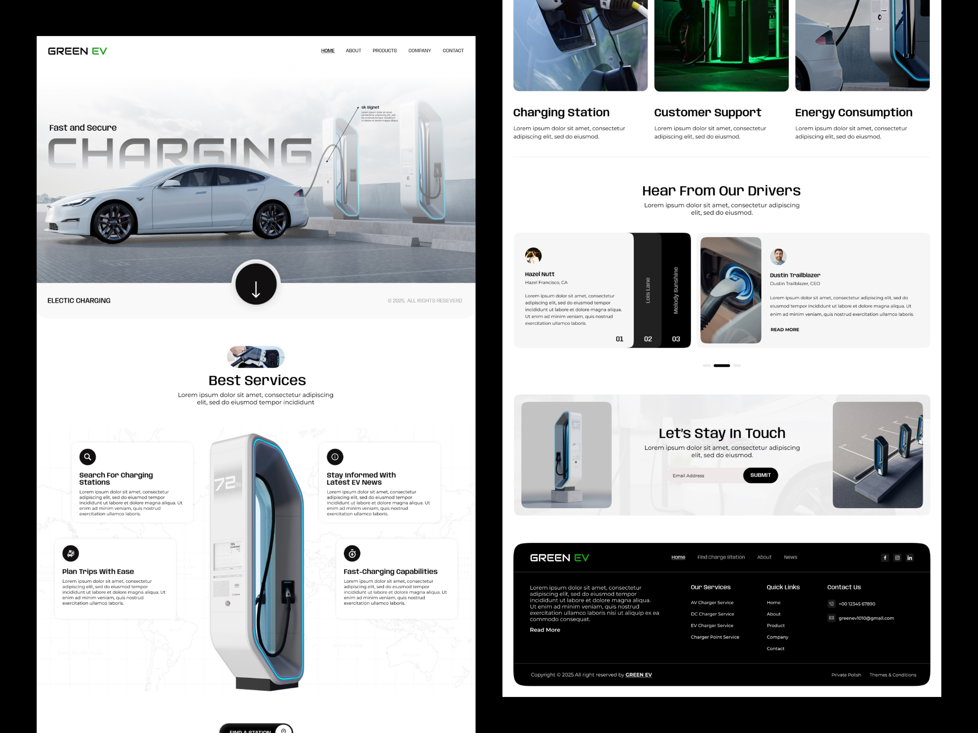 Green EV - charging services branding graphic design ui