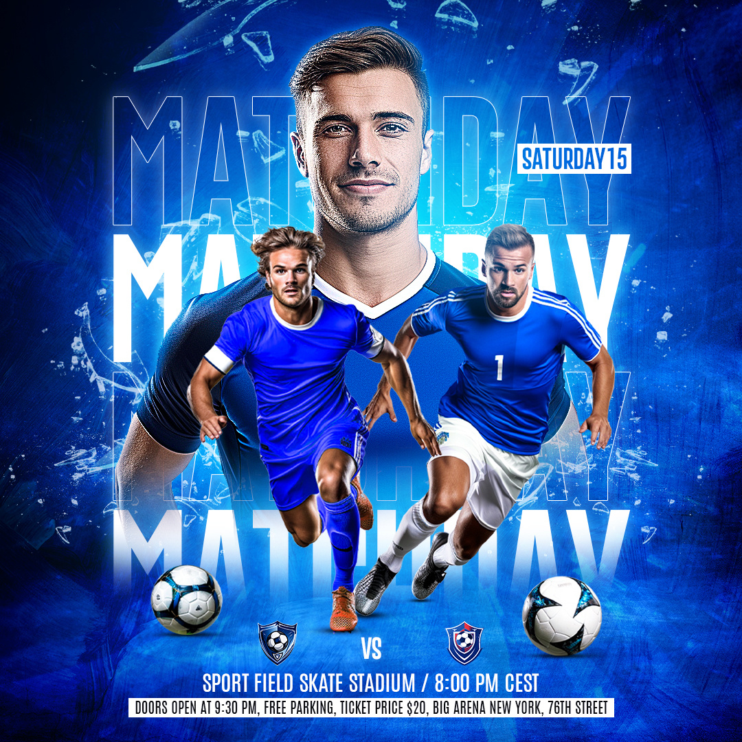 Football Match Day Promo – PSD Template for Social Media banner design editable sports design football match football match flyer football poster instagram post design match announcement match day poster match promo design photoshop match template post poster poster design psd template social media post design sports sports event promotion tournament match flyer