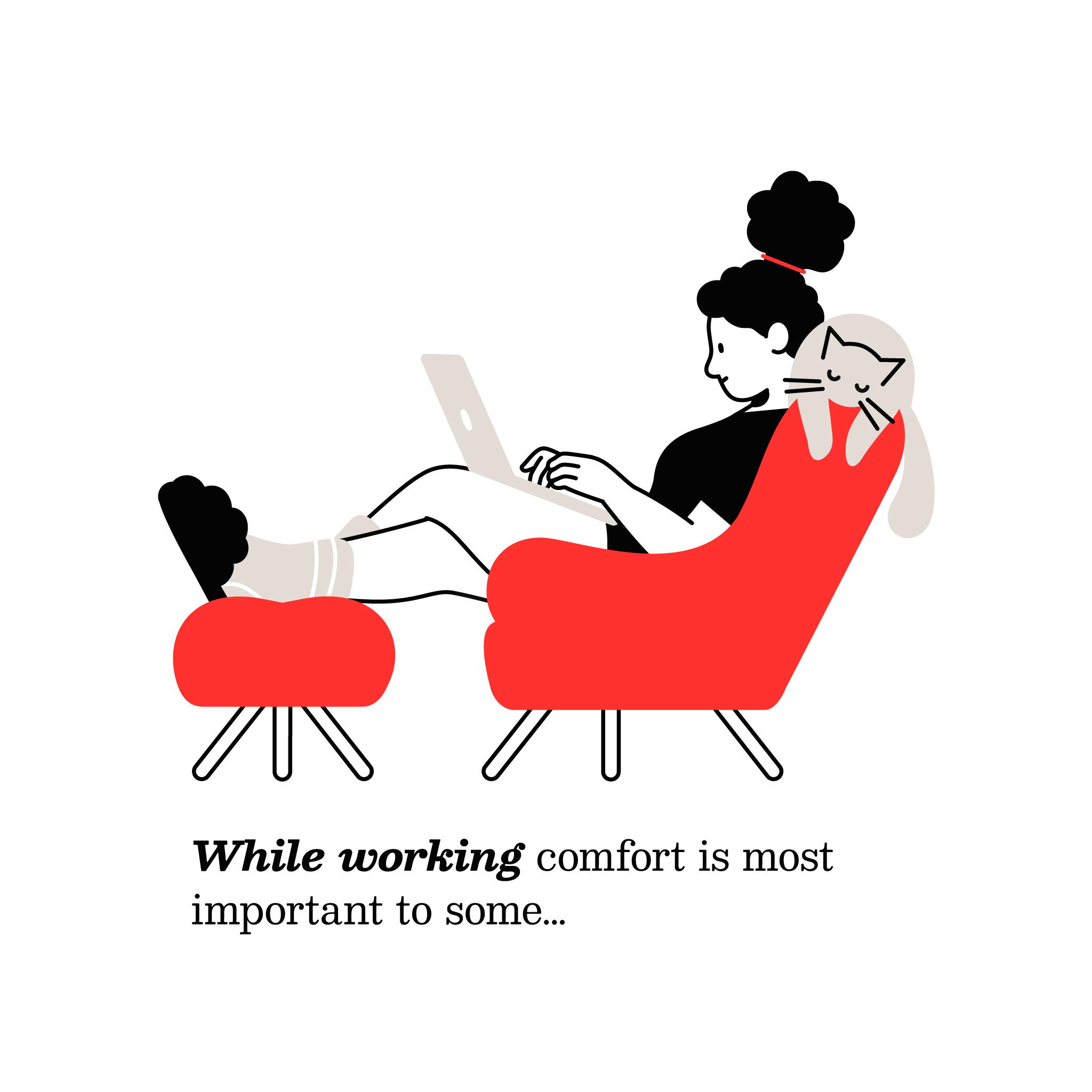Working Styles #1 cat chair flat girl home illustration lineart minimalistic style vector working