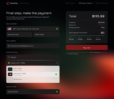 Payment Page dark theme gradient graphic design payment ui uxui uxui design web