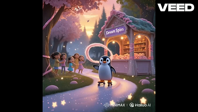 Created with AI: A Magical Penguin Market Adventure ai generated animation artificial intelligence capcut character design childrens content colorful cotton candy cute dall·e digital art fantasy figma illustrator leonardo midjourney motion design penguin visual storytelling whimsical