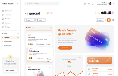 FinTask Tracker – Goal Tracker & Financial Dashboard UI cleanui dashboarddesign design financetracker fintechdesign interfacedesign mobileappdesign modernui productivityapp taskmanagement ui ui design uidesign uiinspiration ux ux design uxdesign website design