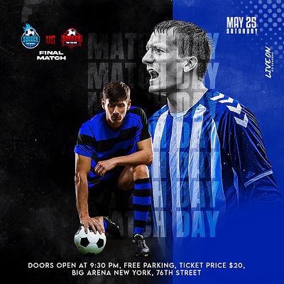 Football Match Day Promo – PSD Template for Social Media banner club match promotion design editable football poster football match flyer football poster football team lineup instagram post design match promo design modern matchday design poster poster design psd flyer for sports social media post design sports sports event promotion sports social media graphic tournament match flyer