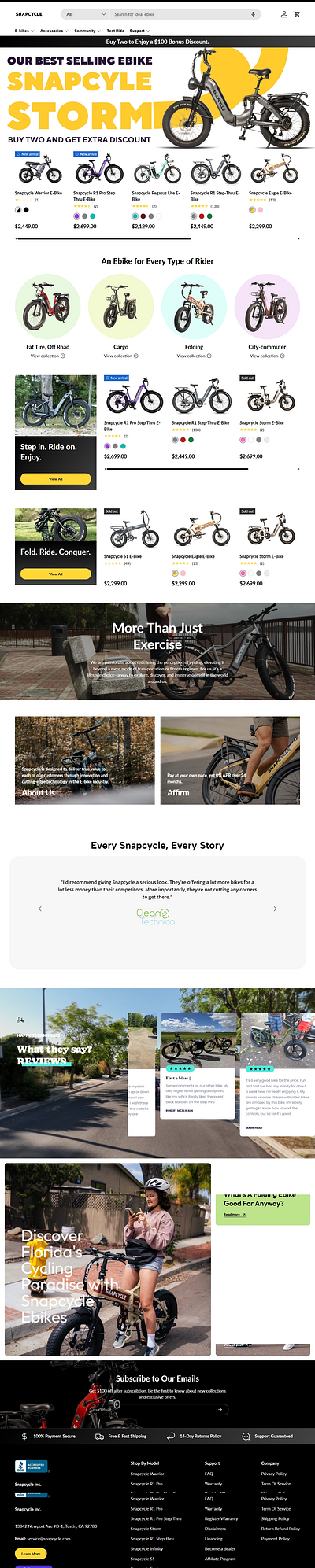 Snapcycle Ebikes creative landing page