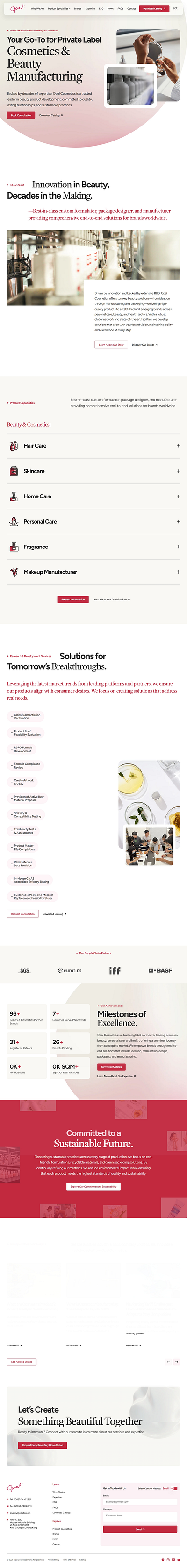 Opal Cosmetics & Beauty Manufacturing creative landing page