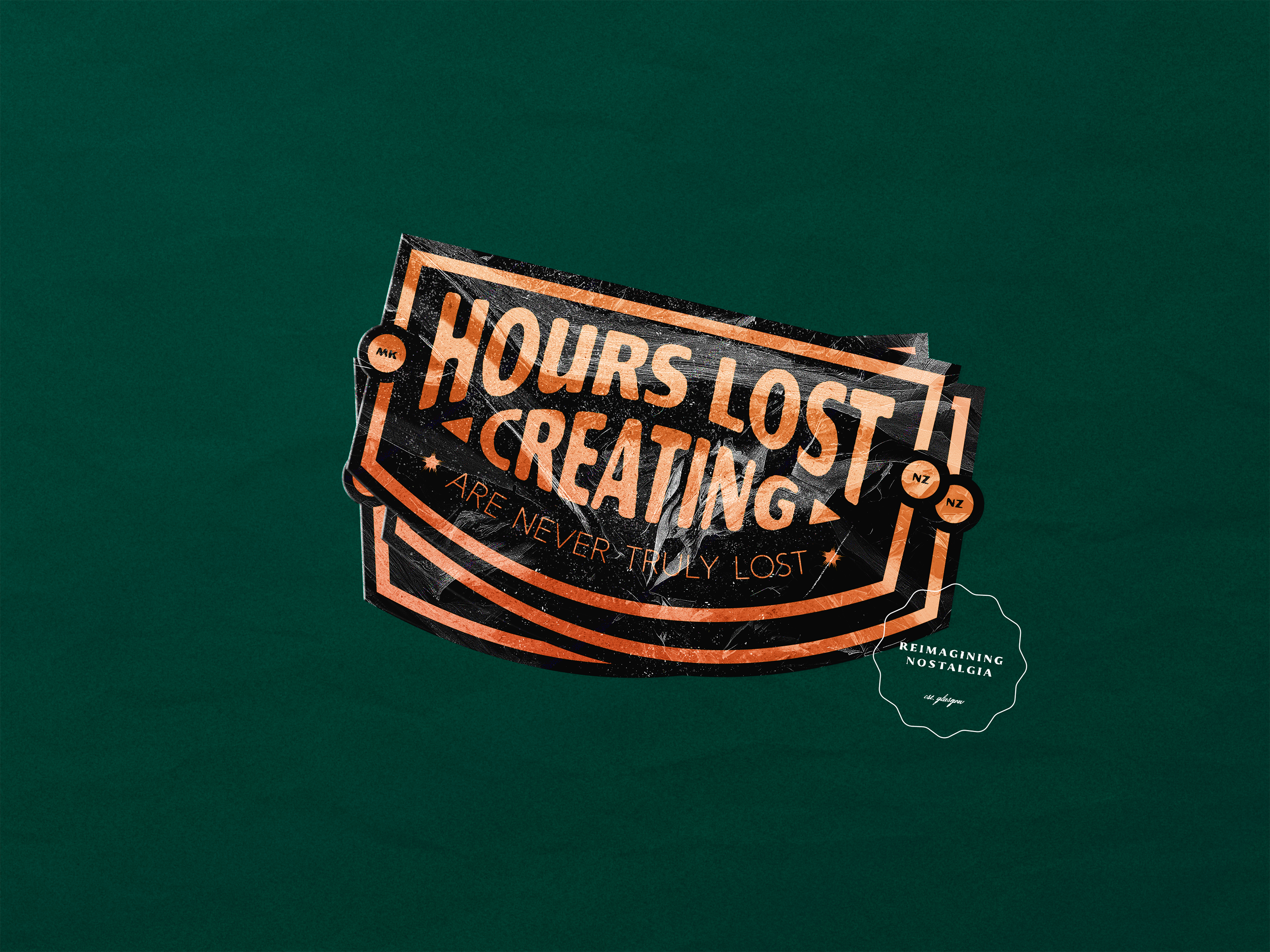 Hours Lost 2d branding bronze design graphic design happy illustrator quote retro sticker sticker design textural texture type typographic typography vintage wordmark